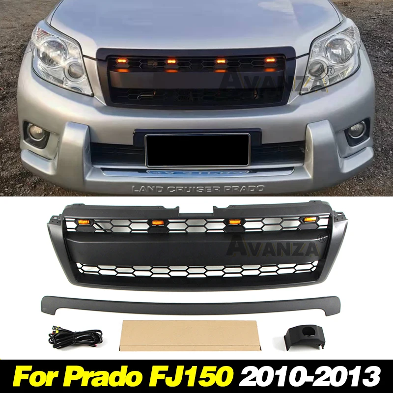 Grill with LED lights front bumper modification accessories decoration Racing grill For Land Crusier Prado Fj150 2010-2013