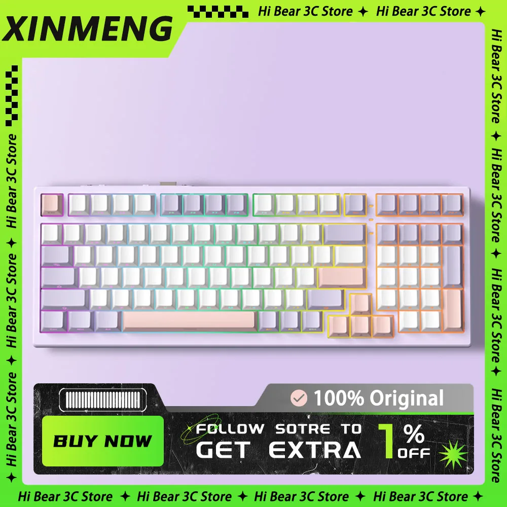 

XINMENG X98ProV2 Механическая клавиатура с тремя режимами RGB-подсветки, беспроводная прокладка для горячей замены, игровая клавиатура, аксессуары для ПК, геймера, офис