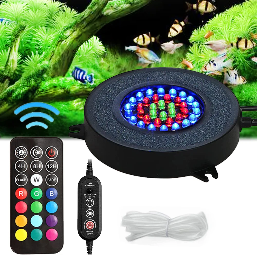 LED Aquarium Air Bubble Light Fish Tank Air Curtain Bubble Stone Disk with 36 LEDs Super Bright Lamp Beads