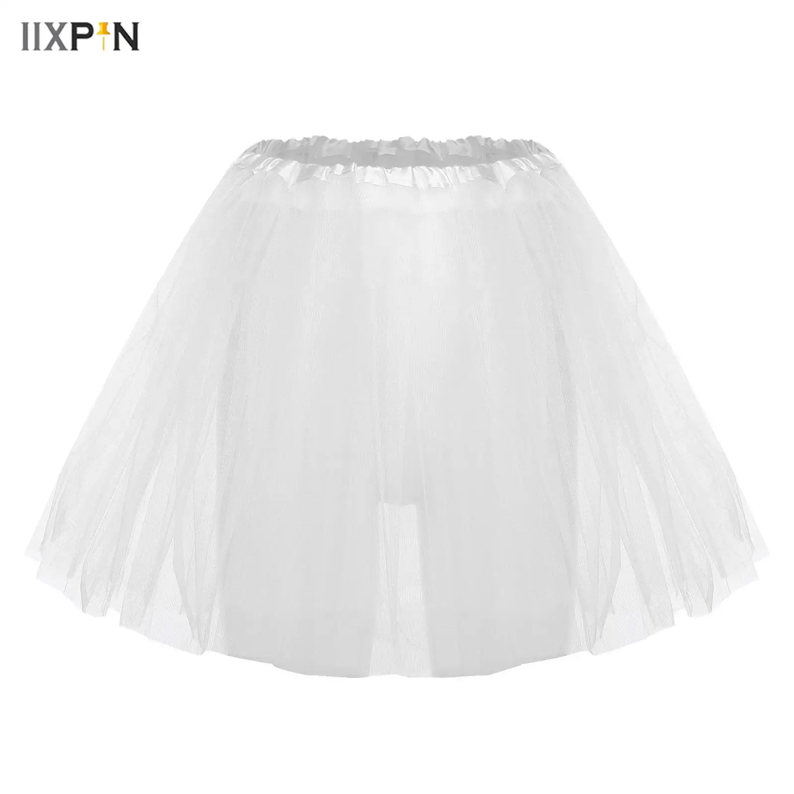 

Womens Ballet Dance Skirt 3-layer Tulle Tutu Skirt Elastic Waist Pleated Hem Puff Skirt Lolita Underskirt for Stage Performance