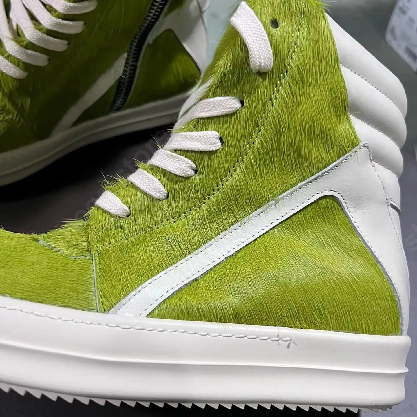 Ricks Classic Design Men Shoe Owens Horse Hair Women High Top Sneaker Grass Green Horsehair With White Leather Outside Flat Boot