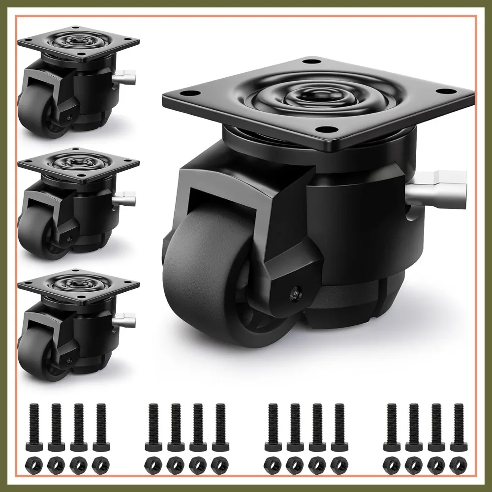 

Heavy Duty Leveling Casters Set of 4, Adjustable Retractable Swivel Wheels for Workbench, 4400 Lbs Capacity, Black