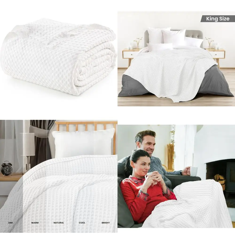 

King Size 100% Cotton Waffle Weave Blanket - 300 GSM, Soft and Breathable for All Seasons, 90x108 Inches