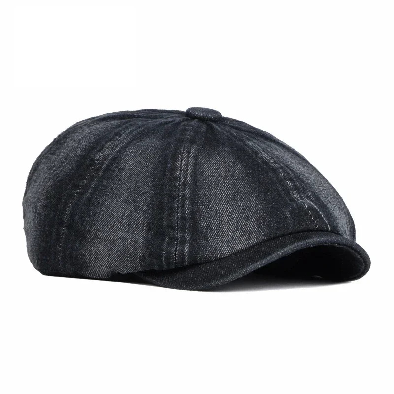 New Washed Denim Newsboy Hat Men British Style Solid Beret Cap Universal Boinas Flat Caps Duckbill Visor Gatsby Hats for Women