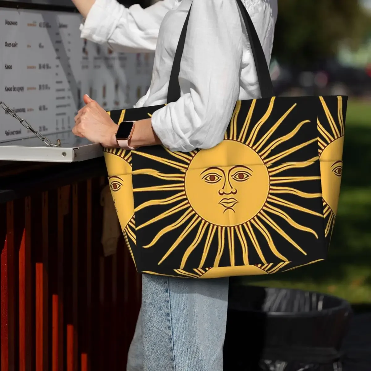 

Sun Of May Flag Of Argentina Beach Tote Bag Sport Gym Yoga Duffle Large Tote Bag Women Travel Bag Fitness bag