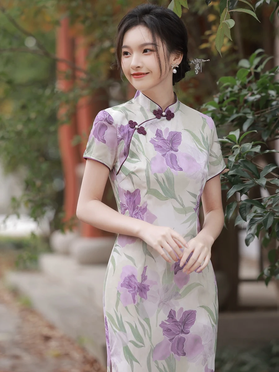 Young High-End Spring and Summer Elegant Lady Style Republic of China Cheongsam Traditional Long Dress