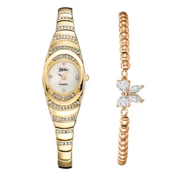 Relojes de pulsera de cuarzo para mujer, reloj de vestir, relojes de diamantes de cristal, oro y plata