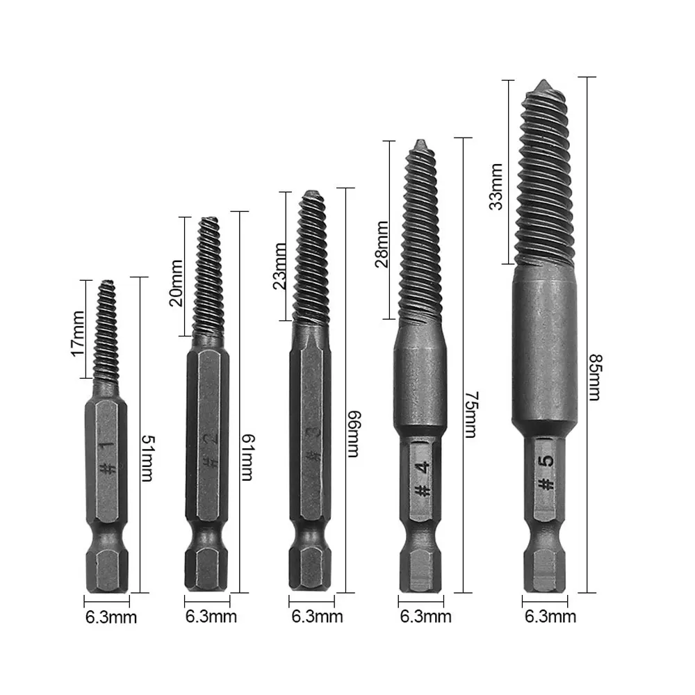 Binoax 5pcs Hexagonal Handle Broken Head Screw Extractor 60mm Quick Release Electric Broken Thread Removal Tool Set