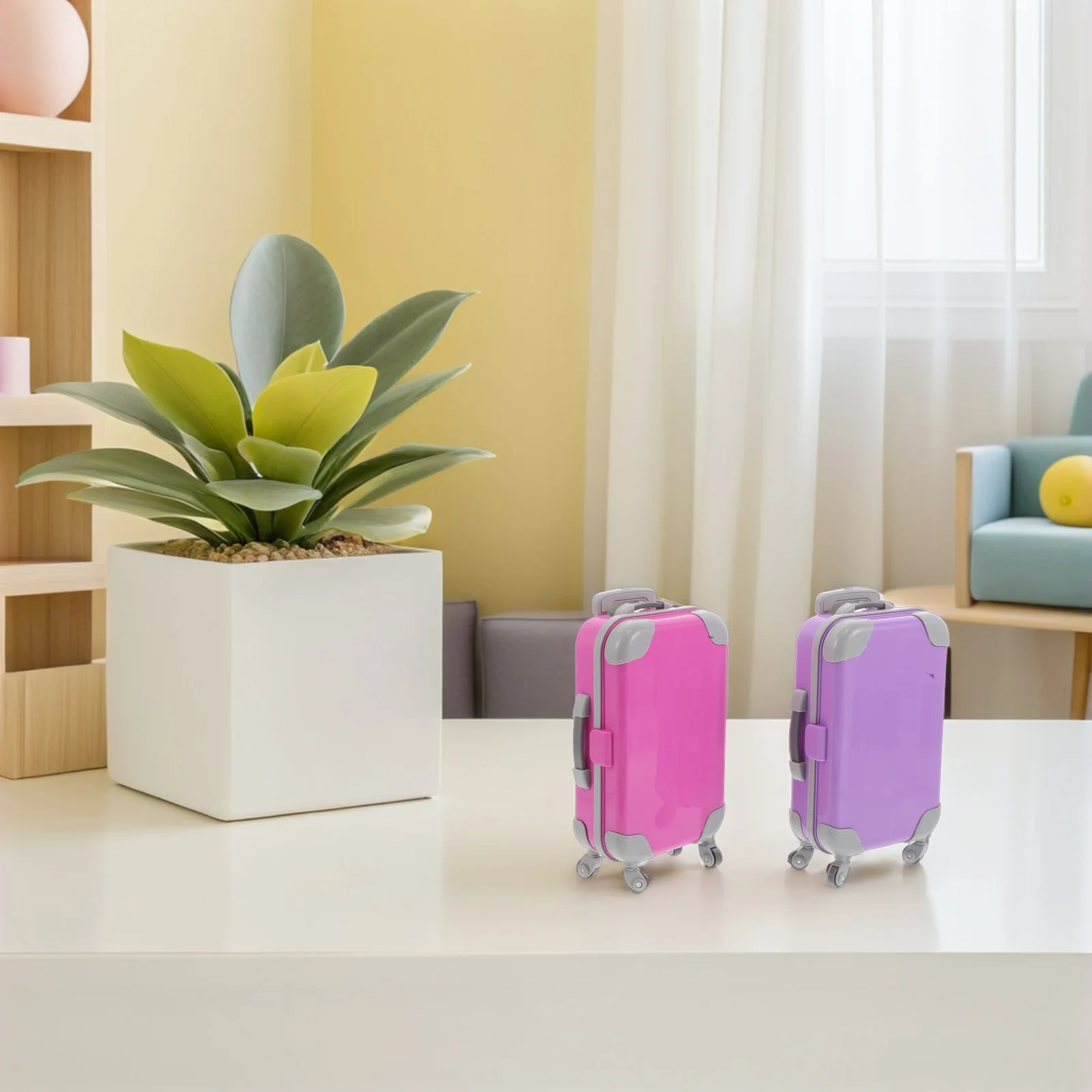 

2pcs Children Luggage Suitcase 18 Inch Travel Case Mini Plastic Trolley Rolling Suitcase Pretend Play Gear For Dollhouse