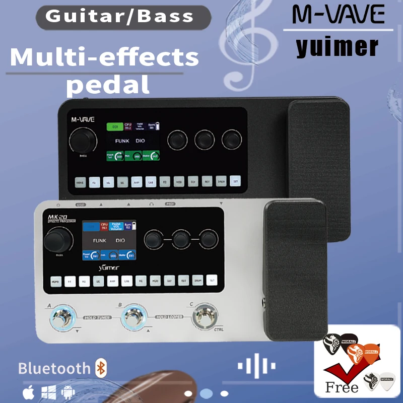 M-VAVE/Yuimer MK-20 Guitar/Bass Multi-Effects Pedal – 100 Effects, 120s Looper, Drum Machine, Tuner & USB Audio