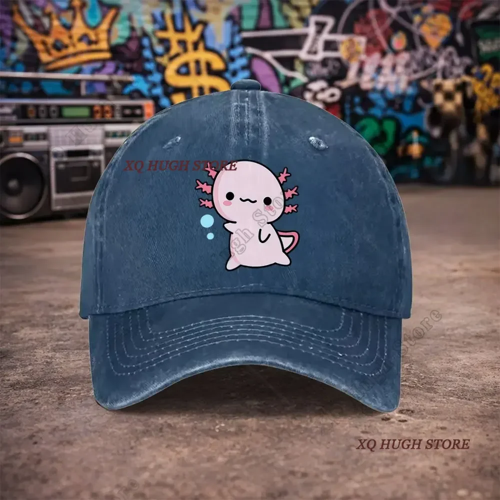 Unisex Cartoon Pink Axolotl Vintage Washed Baseball Cap Men's Trendy Hat Vintage Distressed Washed Headwear Men Women