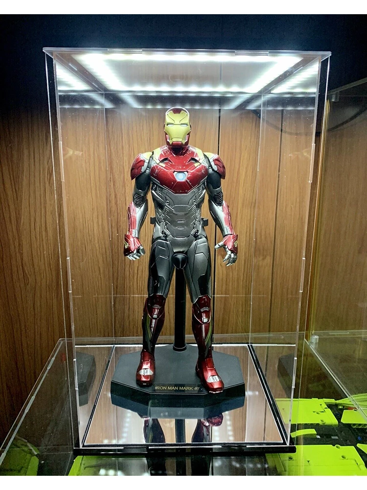 Kotak mainan wadah tampilan akrilik LED 14 ", untuk Mainan panas skala 1/6 Gundam MG 1/100, model figur Iron Man dengan bawah cermin