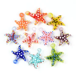 6PCS Glass Starfish Pendant Cute Doll Glass Pendant Colorful Small Starfish Jewelry Making Necklace Earrings DIY Accessories
