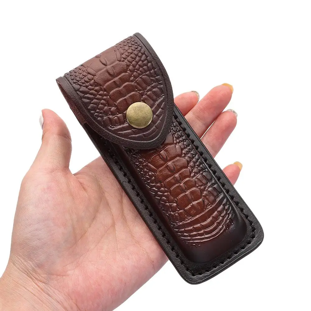 High Quality Pocket Hunt Leather Sheath Holder Flashlight Case Belt Loop Case Fold Knife Tool Camp Outdoor Carry view 3