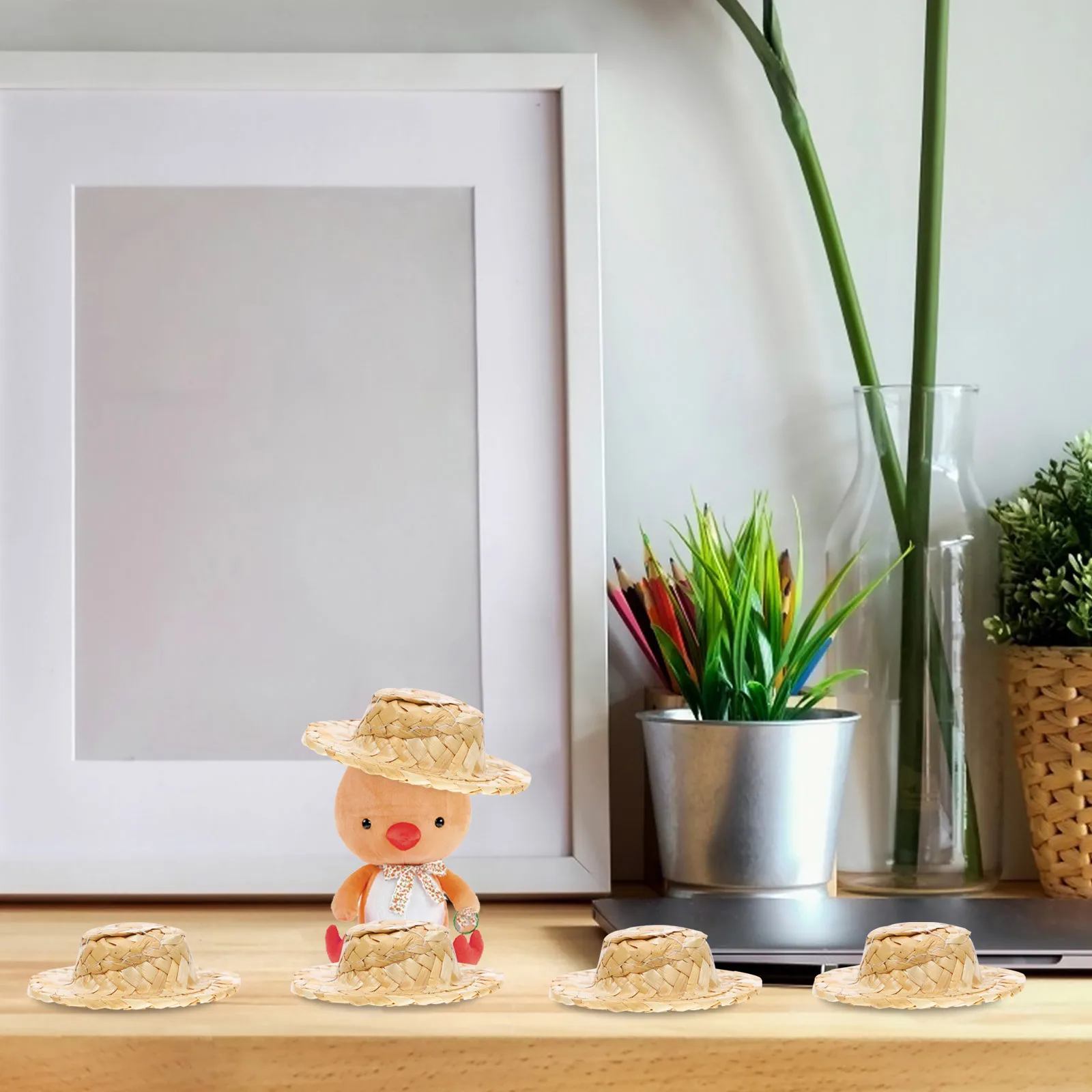 

12Pcs Woven Small Straw Hats Lovely Photo Prop Mini Straw Hat Decor Craft Ornament Woven Hat Small Hats Decor Clothes Photo Prop