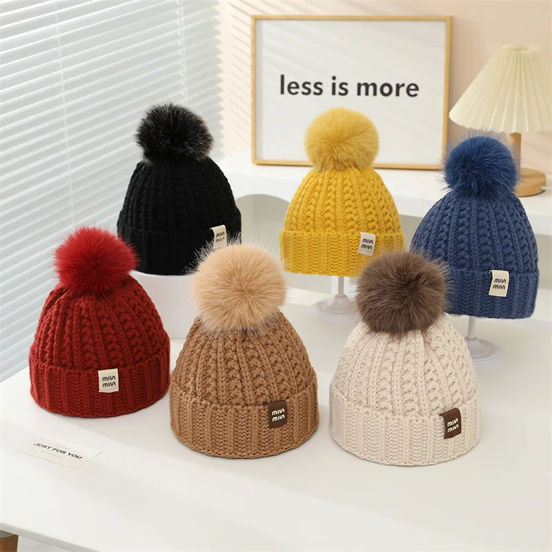 

2024 Winter Autumn Baby Hat Knitted Beanie Solid Color Korean Pop Pom Gorras Toddler Hat Outdoor Warm Boys Girls Bonnet Caps