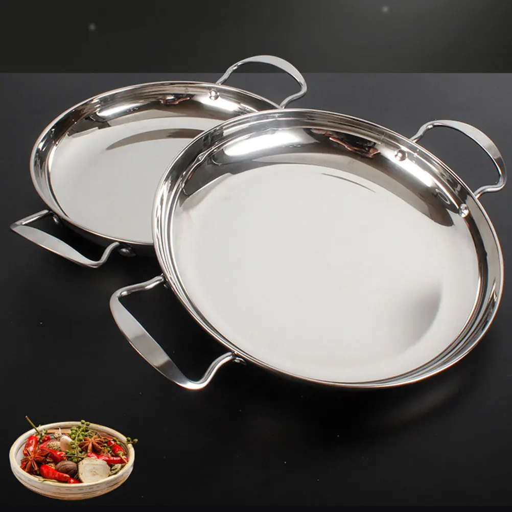 

Stainless Steel Pan 26cm Double Handles Smooth Surface Easy Clean Household Cookware Ramen Pot Pasta Cooking Seafood Skillets