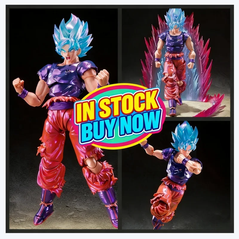 

New-Hot 15th Anniversary Super Saiyan Blue Goku Kaio-Ken Battle Damaged Articulated Action Figure Collectible Anime Model Toy