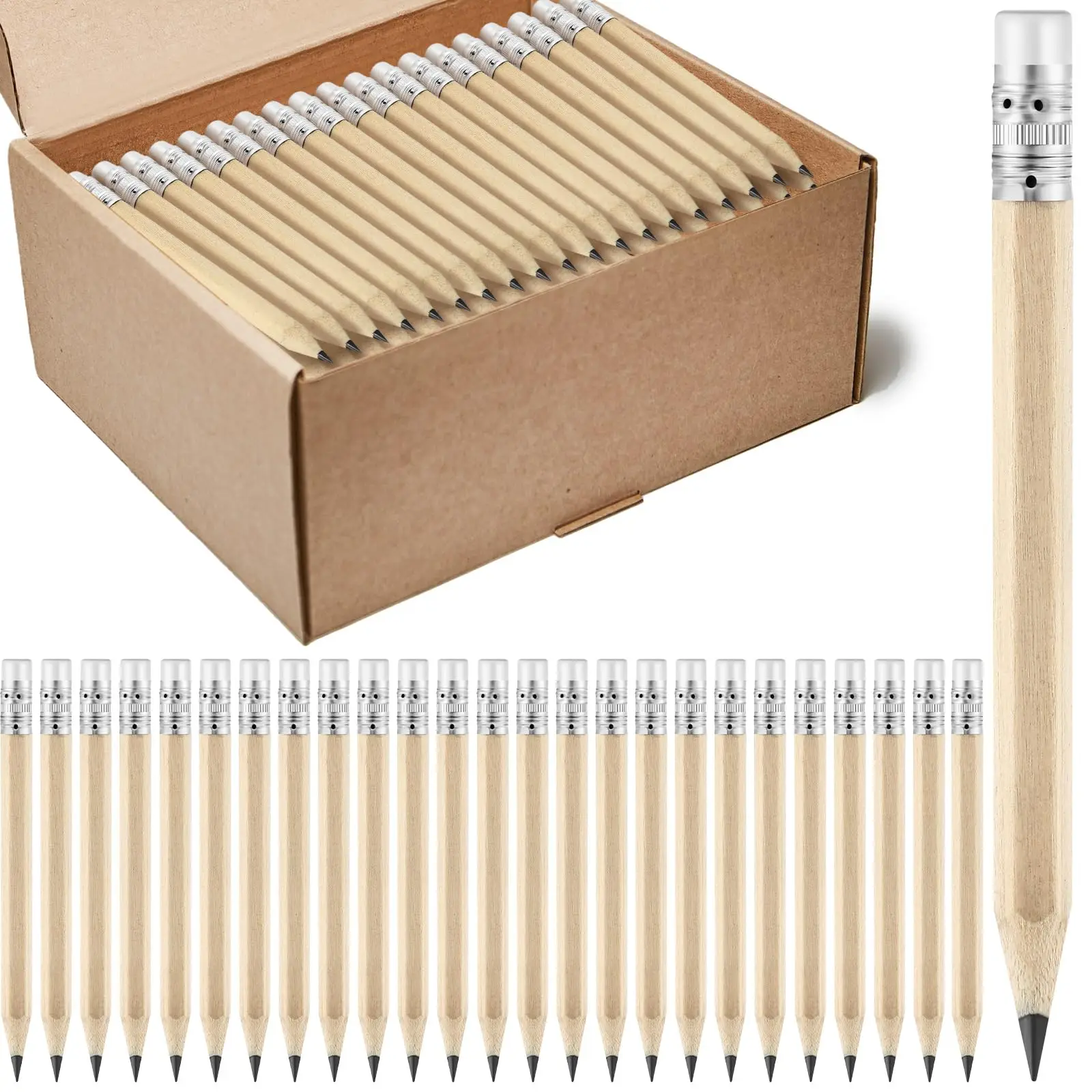 100pcs Golf Pencils, 4 Inch Mini Pencils Half Pencils with Eraser Sharpened Wood Mini Round Pencils for Schools Wedding gift