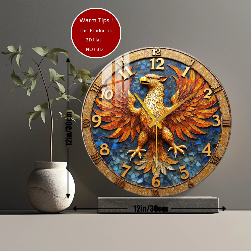 Tempered Glass Wall Clock Golden Eagle Clock Design Suitable For Wall Decor or Tabletop Display Anywhere