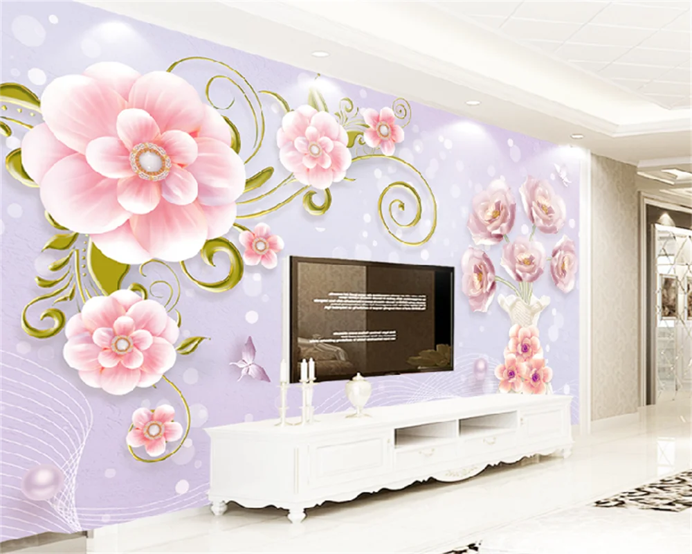 

wellyu Custom wallpaper 3D three-dimensional relief jewelry peony flower vase retro background wall decorative painting mural