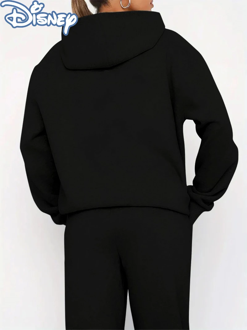 طقم هودي وسروال نسائي من Potdemiel برسومات ديزني ميني ماوس - زي كاجوال مريح مبطن بالصوف مع ميني ماوس وميكي