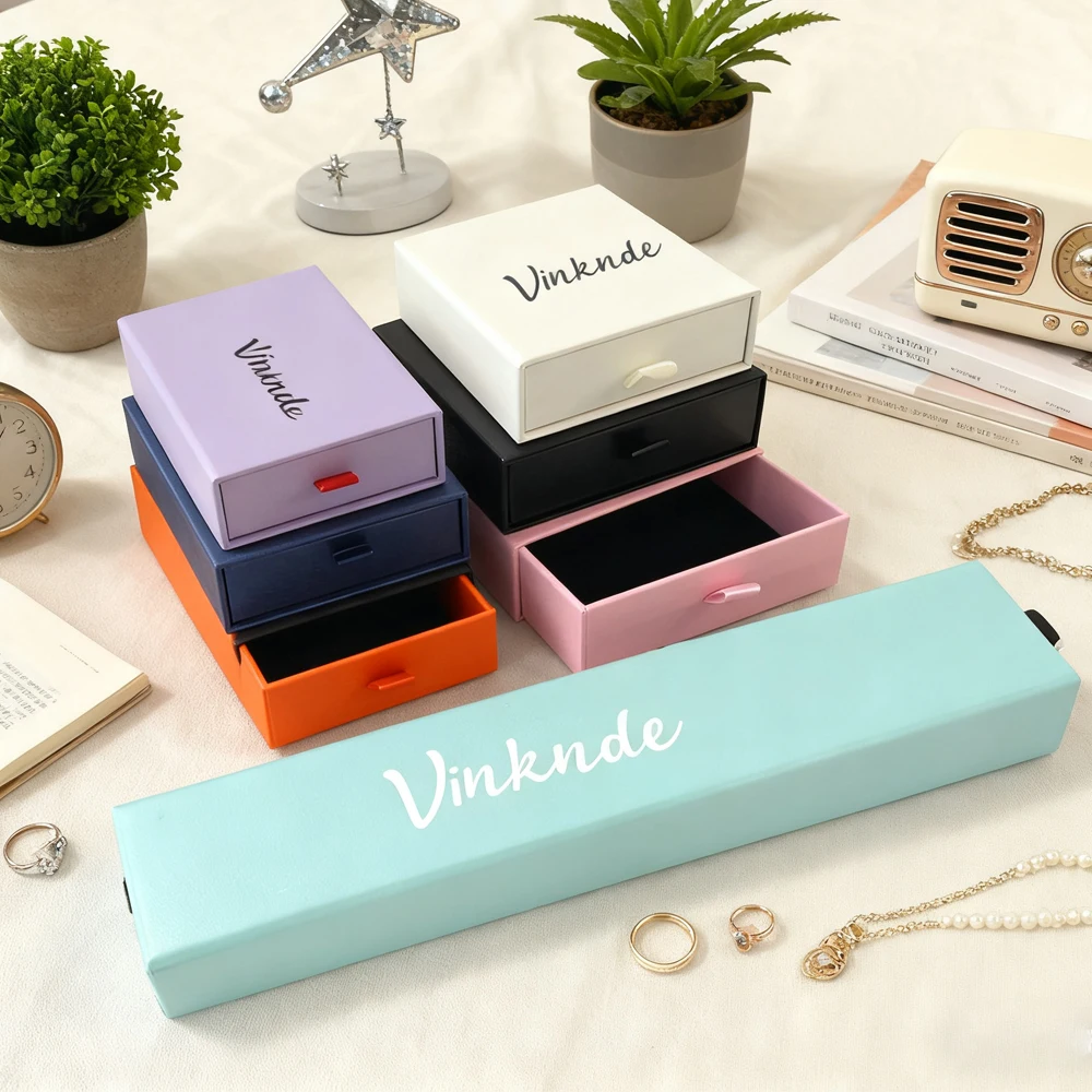 

50Pack Cardboard Sliding Paper Drawer Boxes Necklace Earring Bracelet Ring Custom Gift Packaging Jewelry Drawer Box Organizer
