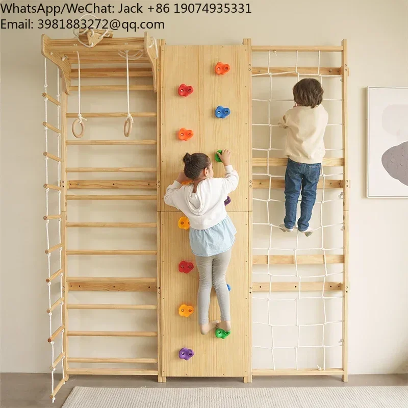 Indoor Playground Gymnastic Wall Gym Kids Wooden Swedish Ladder Set with Slide