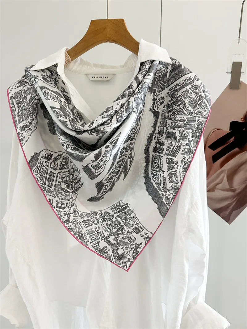 

Horse Silk Scarf 90cm Luxury Square Bandanas Rolled Edges Shawls Bag Accessories Head Hair Bag Belt Decoration Mother Gift