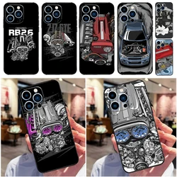 JDM Car RB26 Engine Case For iPhone 16 15 11 13 12 Mini 14 Pro Max XS X XR Plus Soft Back Cover