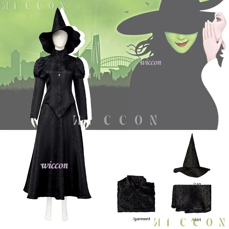 

Halloween Costumes Wicked Cosplay Witches Costumes Witch's Robe Elphaba Clothes Gotic Movie Party Role-playing Black All Dress R