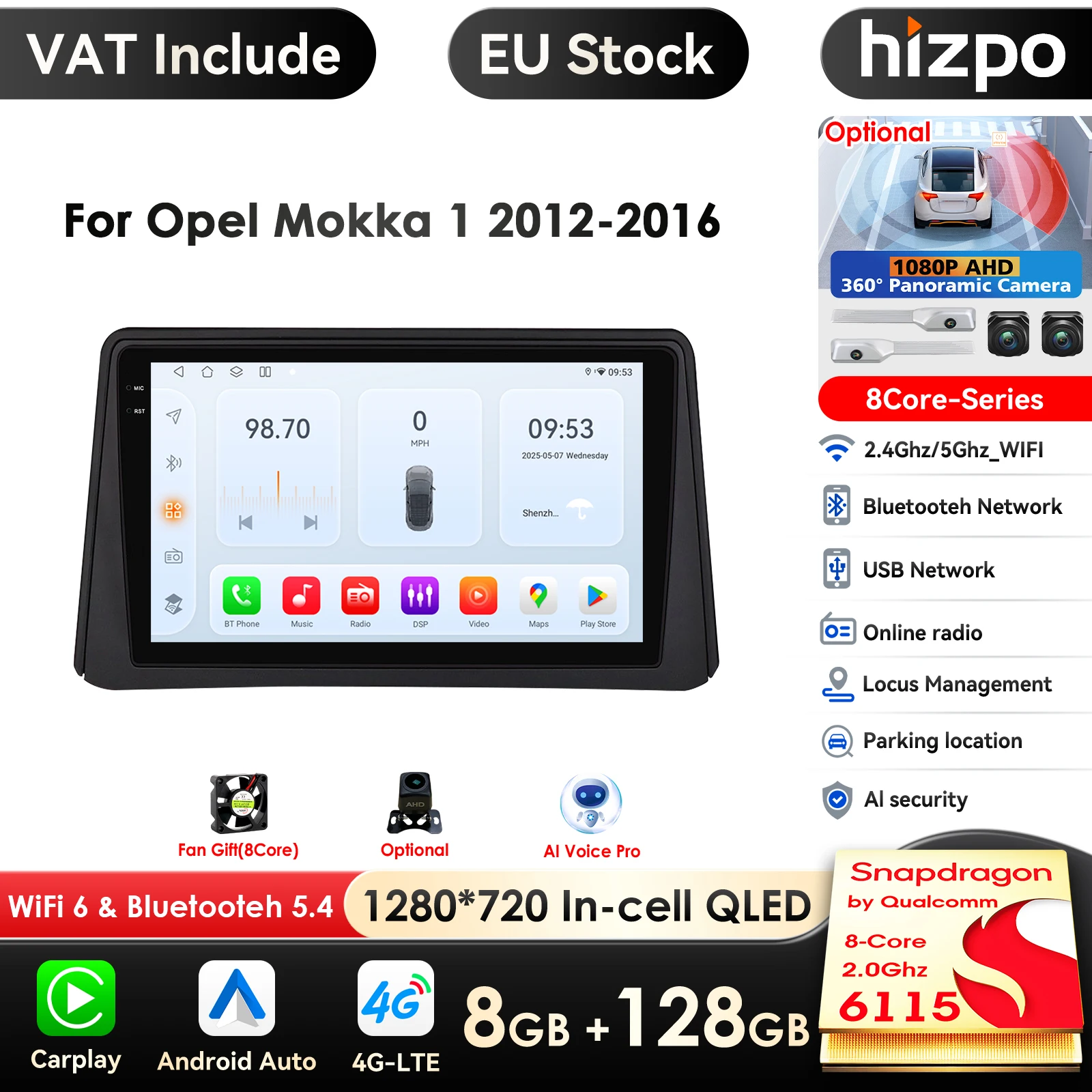 8G 128G 2Din Android 14 Autoradio Multimedia Speler voor Opel Mokka 2012 2013 2014 2015 2016 Autoradio GPS Navi Wifi Audio Stereo - afbeelding 2