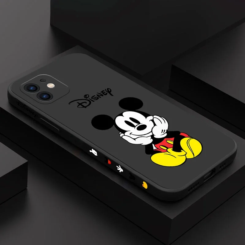 Custodia per telefono Disney Mickey con stampa laterale per iPhone 15 14 13 12 11 Pro Max Mini X XR XS MAX 8 7 Plus Cover in Silicone liquido