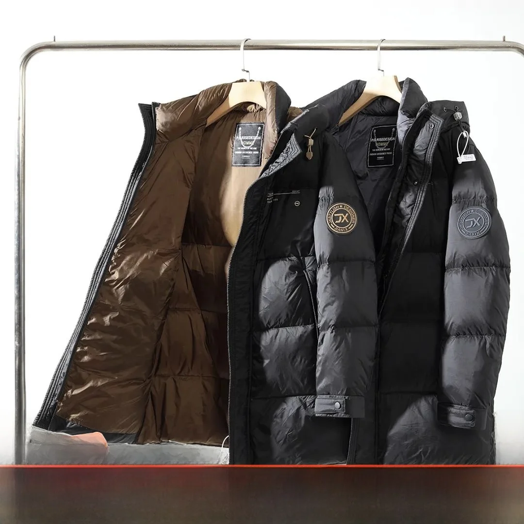 

High Puffin High Fill down Jaet Men's Winter Thi Warm Sli Mid-Length Hooded Du down Coat Outdoor Sle Long Sve