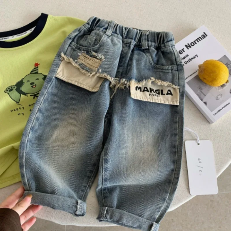 Boys Jeans Children Spring Denim Autumn New Fashion Straight Pants  Kids Loose Casual Elastic Trousers 2-8 Years Old