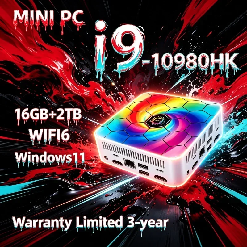 Intel Core I9-10980HK Gaming Mini PC Windows 11 RGB Hexagon Shell 16GB/32GB RAM WiFi6 BT5.2 Home Office Small Desktop Computer