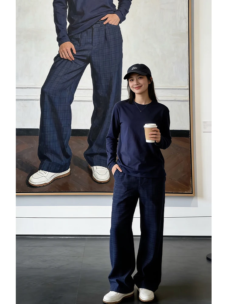 

Мужские повседневные брюки свободного кроя: модные, драпированные, прямые, в клетку, удобные, широкие штанины, весенняя коллекция