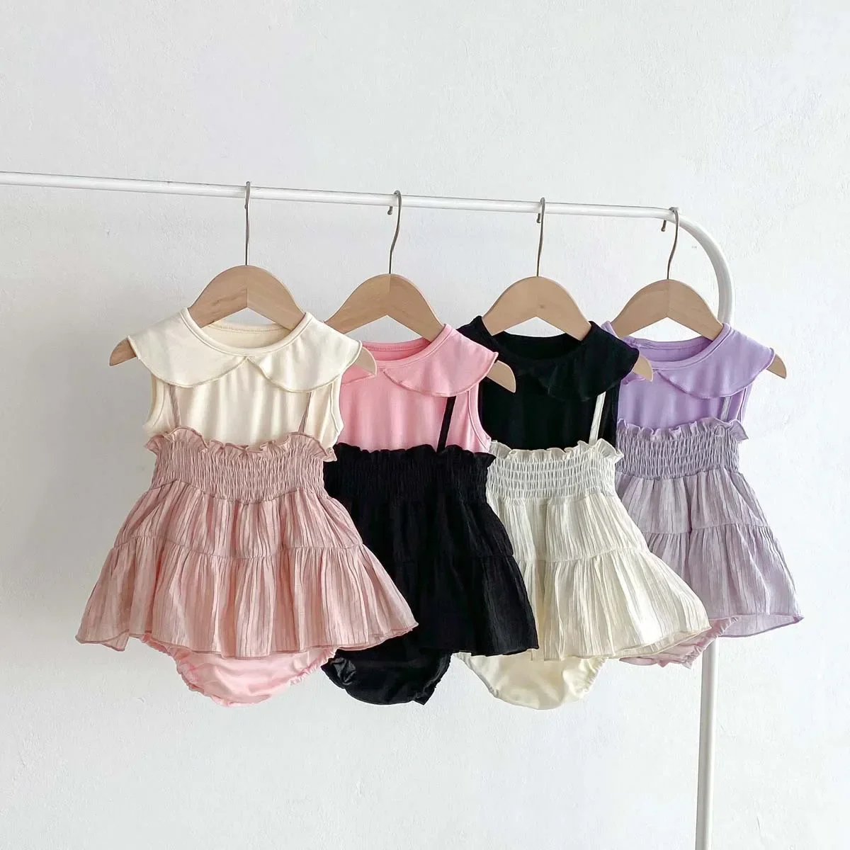 

INS комбинезон-бретелька для девочек, летний новый стиль, детская однотонная сумка принцессы для маленьких девочек, юбка без рукавов, комплект из двух предметов