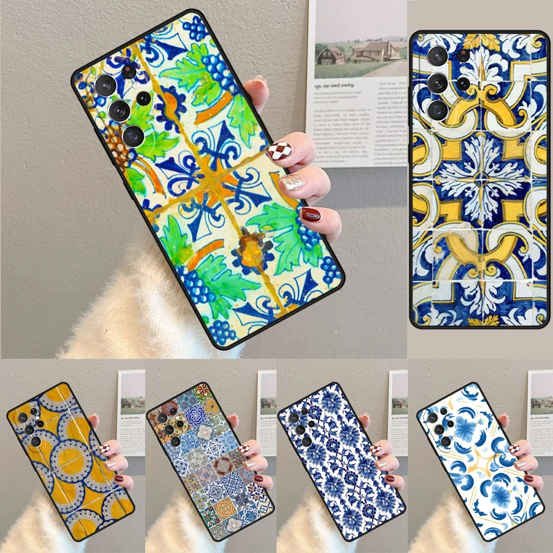 Cover For Samsung Galaxy S24 Ultra S21 S22 S8 S9 S10E Note 10 20 Plus FE S23 Portuguese Tiles Phone case Coque