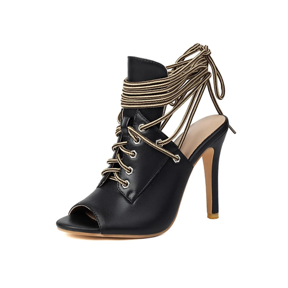 

Женские дизайнерские сандалии, летние модные туфли с открытым носком, тонкое платье на каблуке, вечерние, пикантные, вечерние, с завязками, рабочая одежда на высоком каблуке, большого размера 48 K45