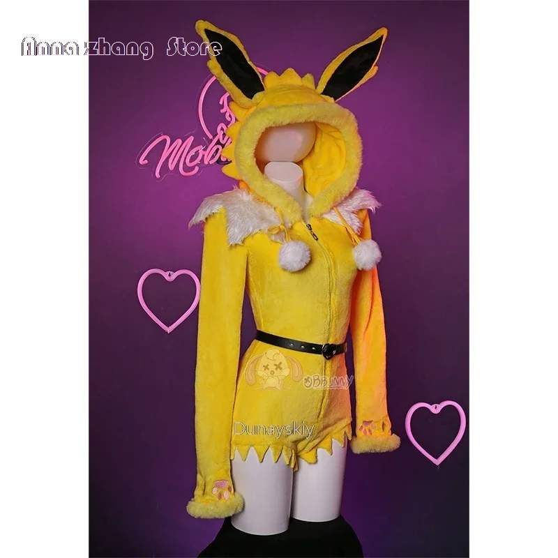 Anime Vaporeon cosplay costume women sexy flannel hooded bodysuit tail socks suit bunny girl kawaii plush pajamas cute jumpsuit