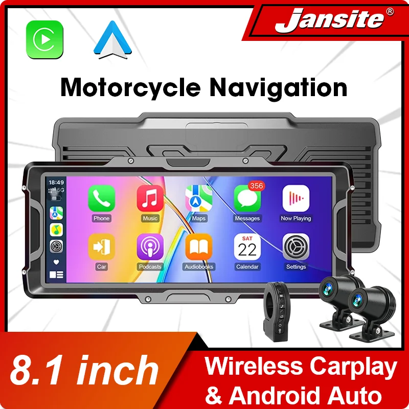 8,1 zoll 2K DVR Motorrad Carplay GPS Navigation Für Drahtlose Carplay Android Auto Dual BT 5,0 IPX7 Wasserdichte Moto display