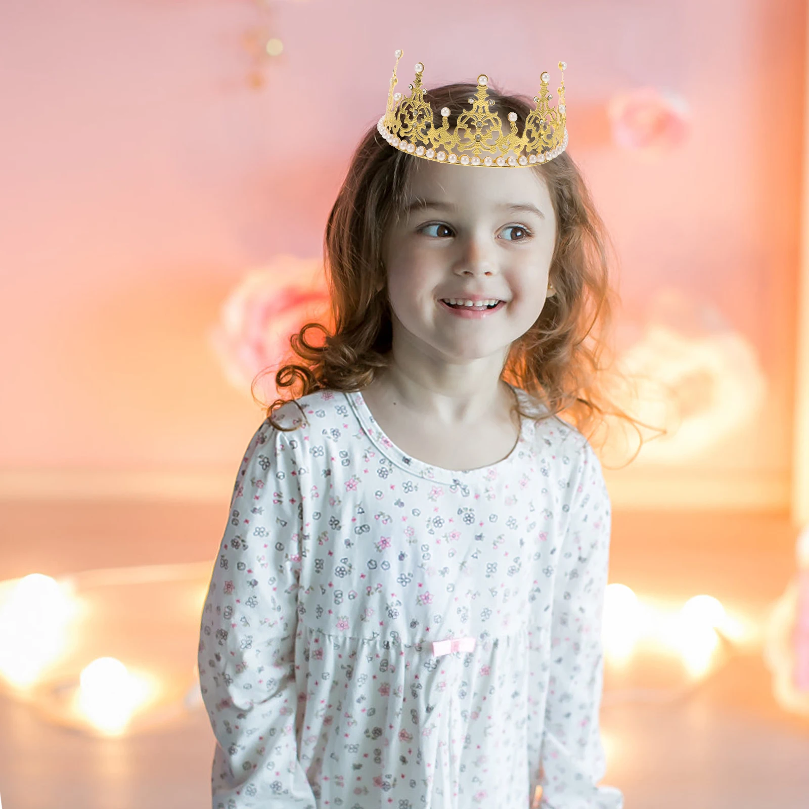 

Crown Headb Rhinestone Pearl Decorative Wedding Party Accessories Kids Birthday Prom Pageant Tiara Headdress