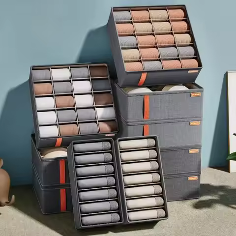 6-20 cell Underwear Storage Box Dark Grey Socks Bra organizer Drawer Division Multifunctional Household Wardrobe Classification
