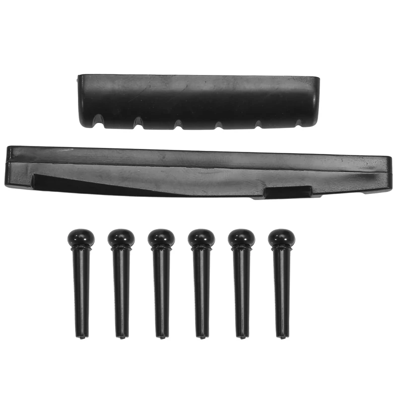 10 Set Guitar String Pegs Replacement Parts Acoustic Guitar Bridge Pins With Guitar Bridge Saddle Nut Kits Tools Black