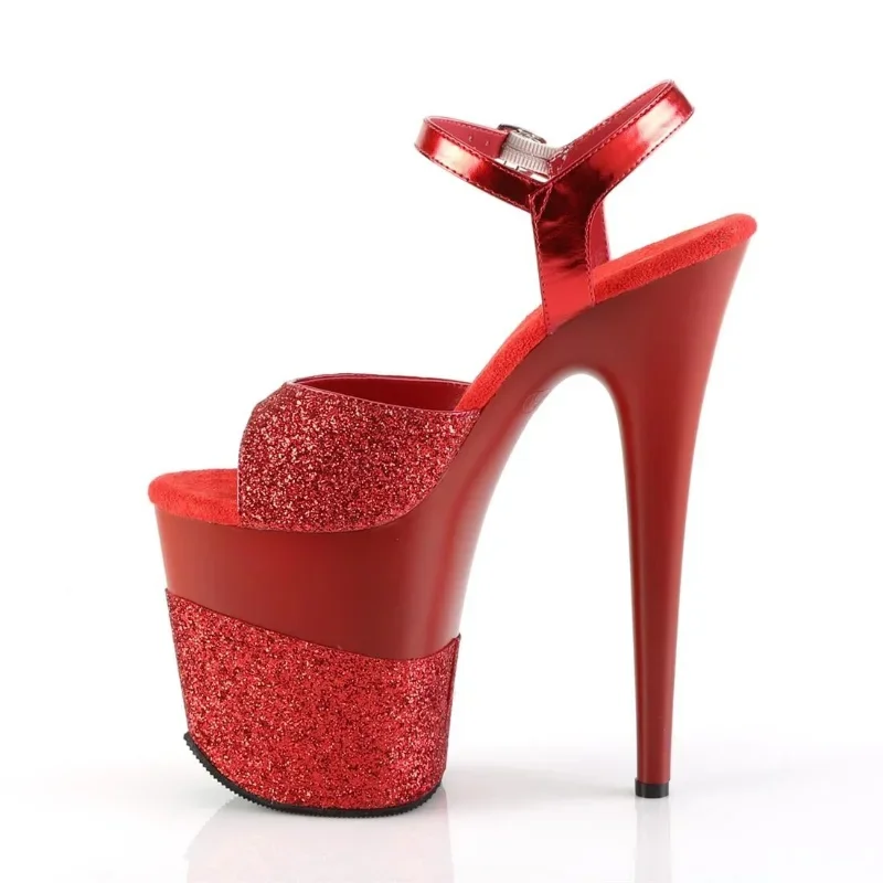 

20cm Glitter Sequin Design Hentian High Sandals Waterproof Platform Open Toe High Heels Model Performance Runway Shoes