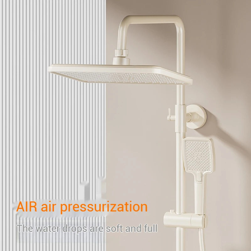 Cream White Brass Piano Keys 4 Functions Thermostatic Bathroom Shower System Intelligent Light Emitting Diode Digital Display