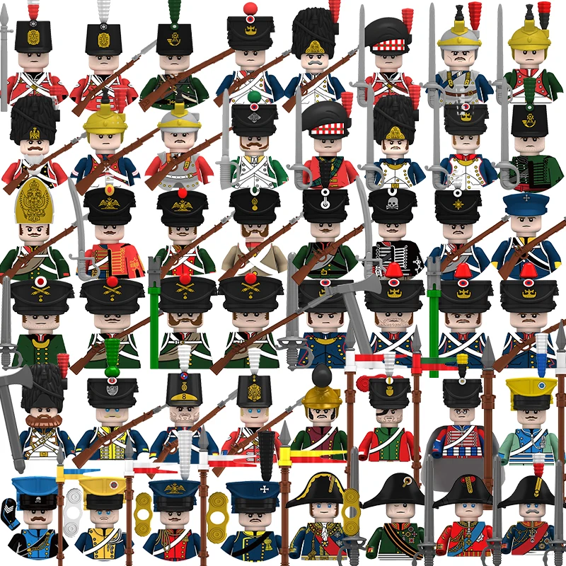 Napoleonic Wars Soldier Figure Infantry Cavalry Artillery Moc Guns Bayonet Flag Military Army Blocks Toys Kids Gifts Boys Girls