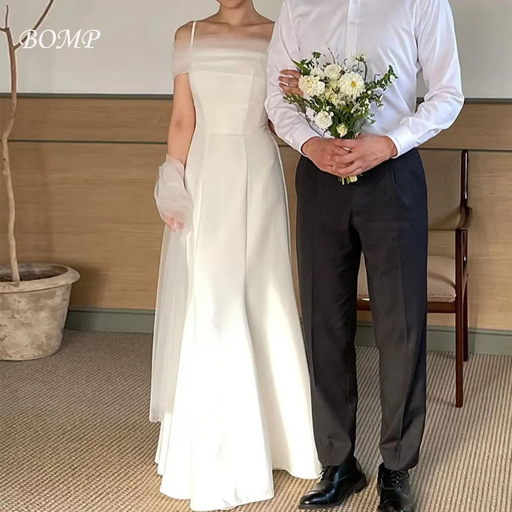 

BOMP Simple Blush Pink Wedding Party Dresses With Bolero Spaghetti Straps Women Eening Gowns Plus Size Korea Photo shoot Cutsom