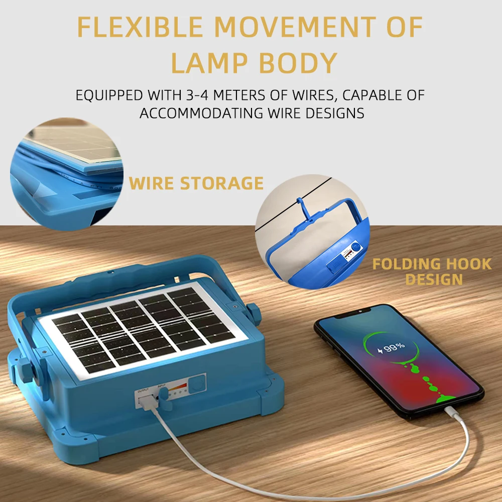 Portable Camping Light Tent Lamp USB Rechargeable LED Solar Flood Light Outdoor Waterproof Work Repair Lighting Emergency Lights